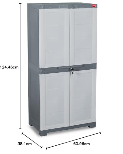 Image of Cello Novelty Big Plastic Cabinet with Dustproof Doors| 3 Year Warranty | Almirah, Cupboard, Wardrobe for Home, Living Room, Bedroom, Kitchen, Office, Outdoor| White & Grey Colour