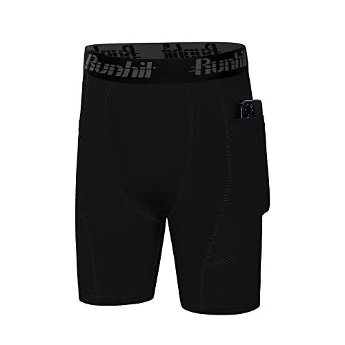 Runhit Youth Boys' Compression Shorts,Boys Performance Athletic Base Layers Underwear Sports Shorts Side Pocket Black Xs #TOP6