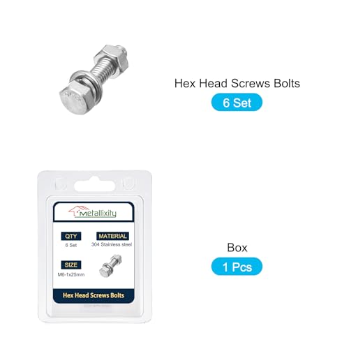 Image of METALLIXITY Hex Head Screws Bolts, Nuts, Flat & Lock Washers Kits (M6-1x25mm) 6 Set, Stainless Steel Fully Threaded Machine Screws Bolt Set - for Home Appliance Equipment