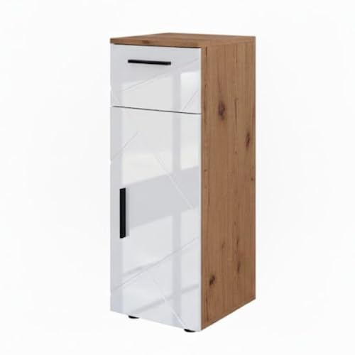 Vicco Midischrank Irma, Weiß Hochglanz/Goldkraft Eiche, 30 x 81 cm, zur Aufbewahrung im Badezimmer, kombinierbar mit Irma-Serie