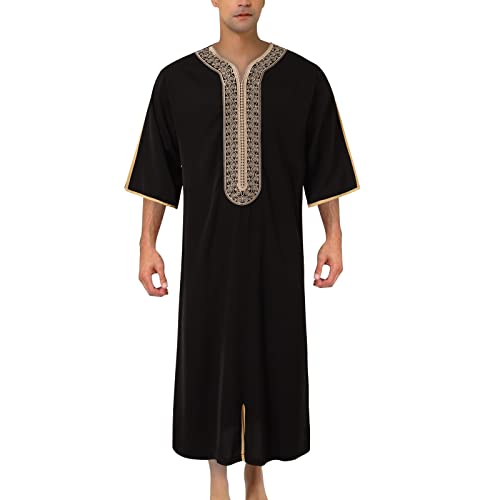 Kaftan para hombre túnica marroquí de manga larga y cuello en v ropa islámica