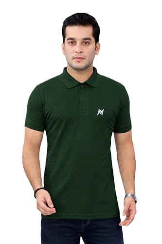 Image of Men Bottom Green Solid Polo Collar T-Shirt Half Sleeves | Plain-Regular Fit