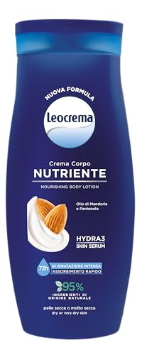 Leocrema Crema Corpo Nutriente, per Pelli Secche e Disidratate, con Olio di Mandorle e Pantenolo, Crema Corpo Idratazione per 72 ore, 250ml