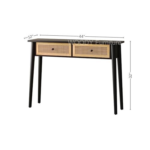 Image of WOODY Furniture Console Table with Storage | Solid Mango Wood Entryway Table for Living Room, Hallway & Bedroom | Foyer Desk (Black)