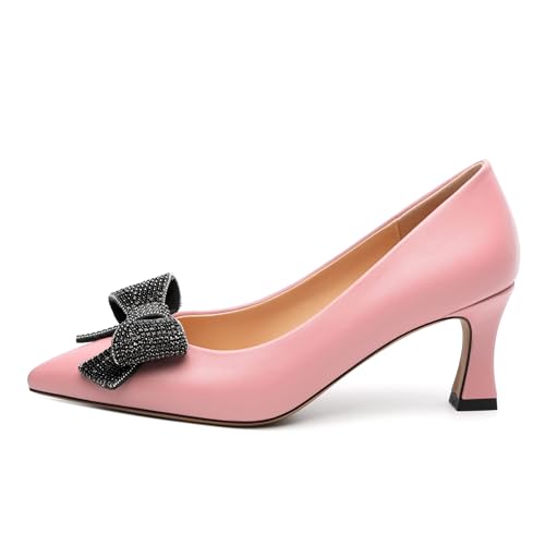 Image of Heels for Women Closed Patent Pointed Toe Bow Pumps Slip on Kitten Low Heels Wedding Party Dress Office Shoes 2.5Inch