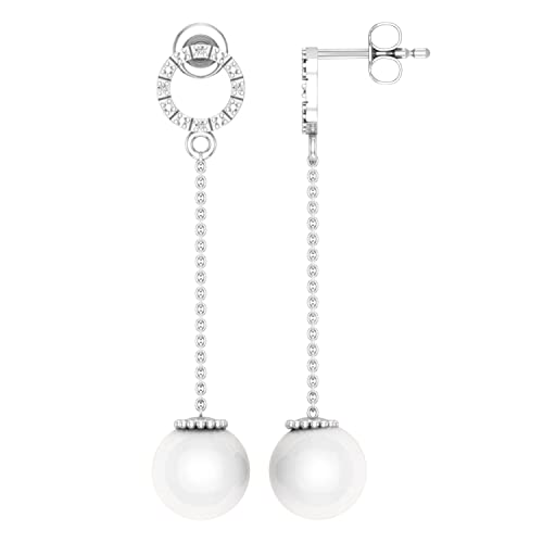Dazzlingrock Collection Pendientes redondos de 8 mm de perla cultivada de agua dulce y diamante blanco redondo de 0,02 quilates para mujer en plata de ley 925, Diamante Plata de ley Perla cultivada de