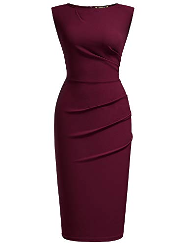 Miusol Women's Retro Ruffle Sleeveless Cocktail Pencil Dress,X-Large,Burgundy #TOP3