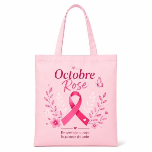 Fuayuan Sac Cabas Octobre Rose 38 x 42 cm, Ruban Rose Cancer du Sein Femme