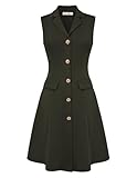 GRACE KARIN Army Green Dress for Women V Neck Dress Business Work Dress Sleeveless A Line Midi Dress L