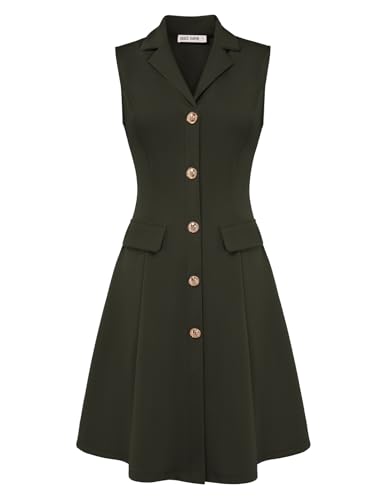 Image of GRACE KARIN Work Dresses for Women 2026 Sleeveless Button Business Midi Dress Notch Lapel V Neck Formal Office A Line Dresses