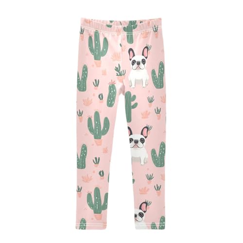 Dog and Cactus Girls Leggings,Workout Leggings for Girls Toddler Athletic Leggings Size for 3-10T