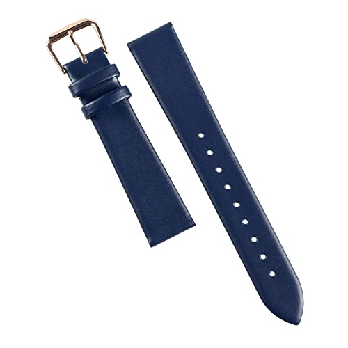 Eache 14Mm Thin Leather Watch Band For Women Ladies Men Replacement Watch Strap Navy Blue With Rose Gold Buckle #TOP2