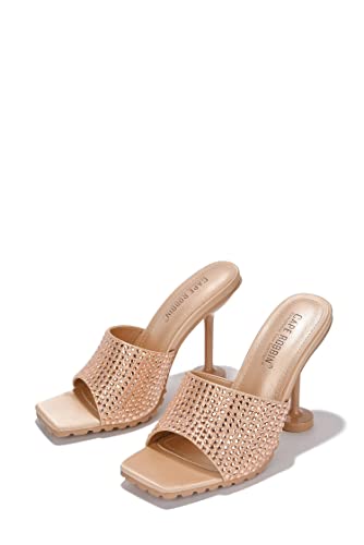 Cape Robbin Haig Womens Sandals Mule Open Toe Spool Heel Rhinestone Slip On Pump2