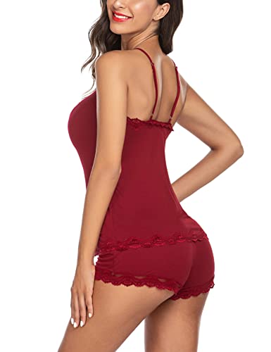 Avidlove Red Two Piece Set Sexy Cami And Shorts Pajama Set Women Sleepwear Lace Sleep Set Modal Loungewear Wine Red, M #TOP6