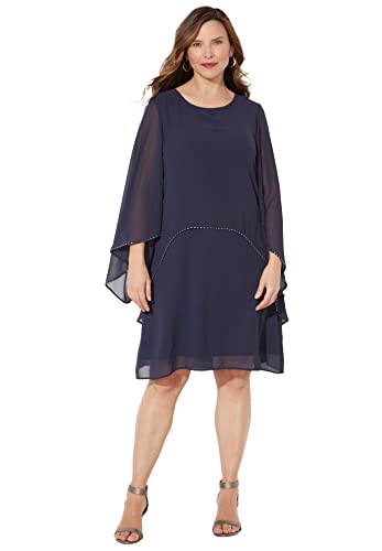 Catherines Women's Plus Size Sheer Elegance Chiffon Dress - 18 W, Navy Blue (0243) #TOP9