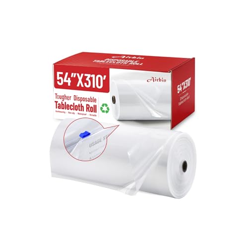 Image of Plastic Table Cloth, 310 Ft X 54 In Disposable Tablecloth Clear Table Cover Roll with Any Cut Sliding Cutters Premium Clear Plastic Tablecloth for Picnics, Parties, Birthdays, Weddings Weddings