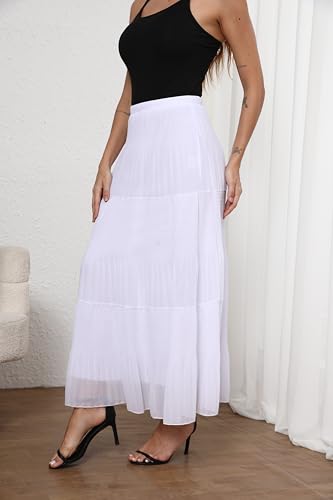 Women's Chiffon Elastic High Waist Pleated A-Line Flared Maxi Skirts3