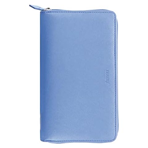 Filofax Saffiano Reißverschluss-Organizer, persönliche kompakte Größe, Vista Blue - Kreuznarben, Lederoptik, sechs Ringe, Wochenplaner Kalender Cover