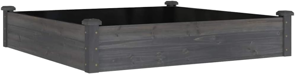 47.2x47.2 in Square Grey Raised Garden Bed Solid Fir Wood Planter Box with Non-Woven Liner, Matte Rustic Outdoor Elevated Bed for Vegetables Herbs Flowers on Patio Yard