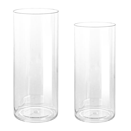 Image of LDXDRU 2 Pack Plastic Vase for Flowers, Large Shatter-Proof Cylinder Vases, Transparent Acrylic Flower Vase for Flower Arrangement Wedding Centerpieces DIY - 10 x 25cm & 12 x 30cm