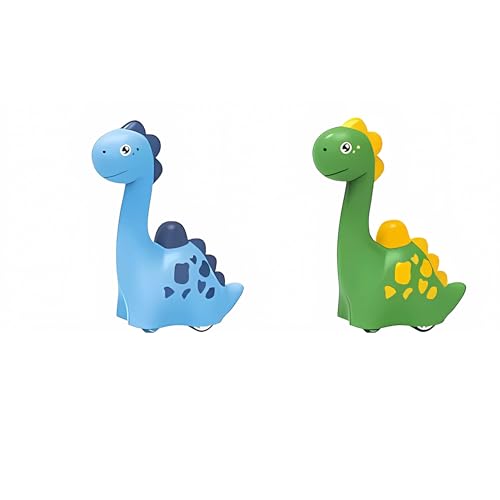 Image of Crackles Press & Go Dinosaur Toy with Twistable Head - Cute Cartoon Push and Go Dino Car for Babies & Toddlers - Friction Powered Animal Mini Toy - Multicolor - Pack of 2
