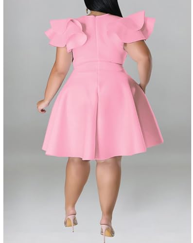 Image of Women's Plus Siz Cape Sleeve Stretchy A-Line Cocktail Party Dress Pockets
