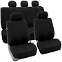 FH Group Car Seat Covers Full Set Black Cloth - Universal Fit, Automotive Seat Covers, Low Back Front Seat Covers, Airbag Compatible, Split Bench Rear Seat, Washable Car Seat Cover for SUV, Sedan, Van