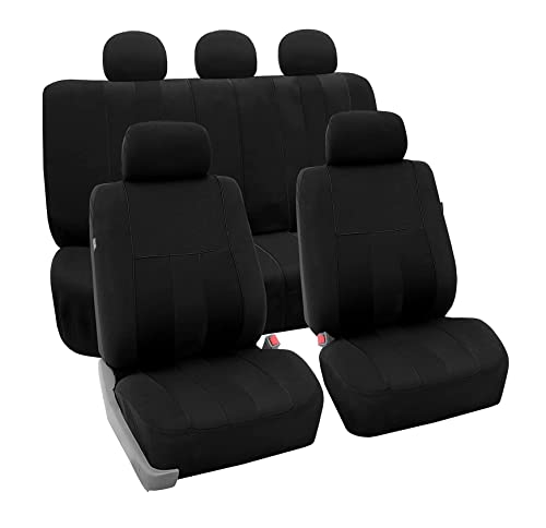 FH Group Car Seat Covers Full Set Black Cloth - Universal Fit, Automotive Seat Covers, Low Back Front Seat Covers, Airbag Compatible, Split Bench Rear Seat, Washable Car Seat Cover for SUV, Sedan, Van