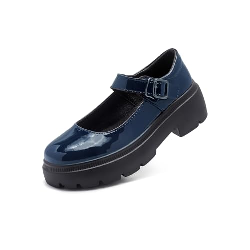 Womens Mary Jane Shoes Round Toe Ankle Buckle Strap Chunky Heel Platform Pumps Comfortable for Dressy Casual Party Work Oxfords 3965-blue-36