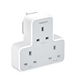 Multi Plug Extension Socket, TESSAN 3 Way Plug Adapter UK, Non Blocking Triple Socket Extensions, Multiplug Power Extender with 3 Electrical Outlets for Home, Office, School Supplies