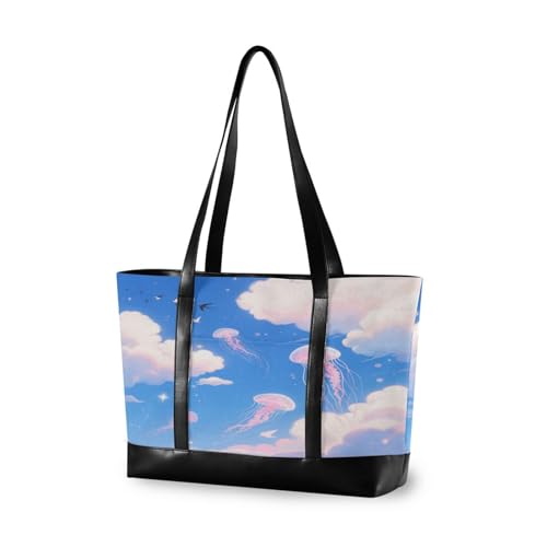 Pink Dreamy Jellyfish essentials bag for women 14 with zipper 14inch tote bag for yoga with bulto para laptop