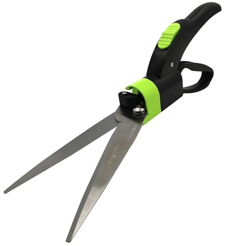 Garden Guru Hand Grass Clipper Scissors 360 Degree Rotatable Cutter Head - Ultra Sharp Stainless Steel Grass Shears - Comfort Grip Handles - Perfect for Edging Lawn, Trimming Shrubs & Flowers