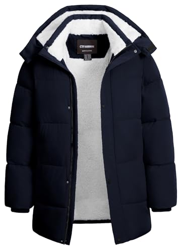 Image of Boys Winter Puffer Jacket Waterproof Hooded Parka Coat with Faux Fur Lining Warm Insulated Outdoor Jacket for Kids