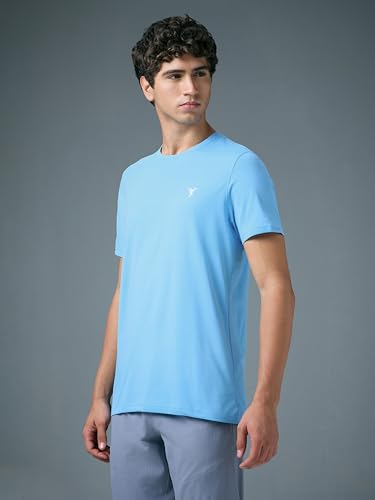 Image of TECHNOSPORT Men's Slim Fit Solid Crew Neck T-Shirt, Cotflex Quick Dry Wrinkle Resistant Polyester Sports Tee for Gym, Running, Training, Sports