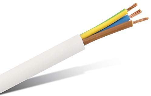 Cavo elettrico rotondo in PVC, 3183Y, 3 nuclei x 1,0 mm², 10 Amp, in PVC, flessibile, tagliato su misura, resistente alle alte temperature (bianco, 25 metri)