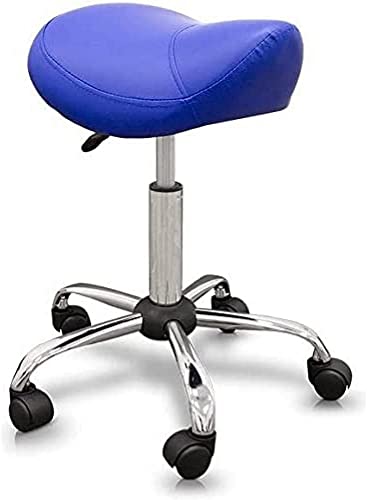 QUIRUMED Taburete Tipo Pony, Ergonómico, con Base de Acero, Color Azul, Tapizado en Polipiel, Altura Regulable, Asiento Acolchado, Ruedas giratorias, hasta 150 kg