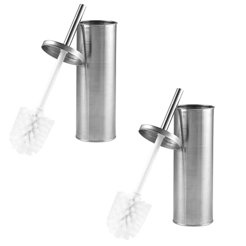 Beldray COMBO-9037 Toilet Brush and Holder Set – 2 Pack Bathroom Toilet Bowl Cleaning Brush With Stiff Bristles, Hygienic Holder With Lid Design, Deep Clean, Slim For Easy Storage, Stainless Steel