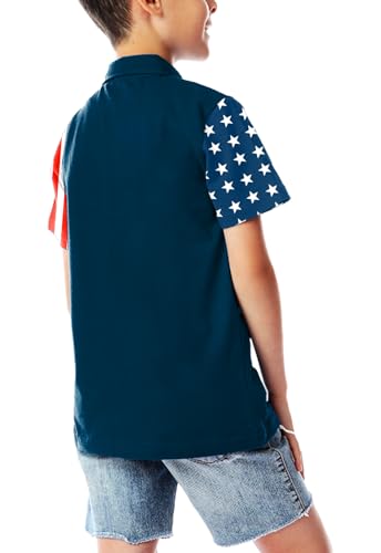 Image of AOBUTE Kids 4th of July Polo American Flag Short Sleeve Button Down Shirts Tops 3-14 Years