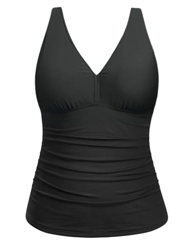 Yonique Women Plus Size Tankini Top Only Tummy Control Bathing Suit Top V Neck Swim Top No Bottom