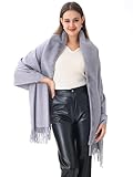 Women's Winter Pashmina Shawl Wrap with Faux Fur Trim Poncho Ruana Cape for Bridesmaid Wedding Bridal Fringe long large scarf(One Size,Grey)