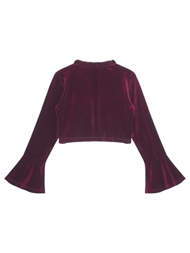 ACSUSS Kids Girls Velvet Cardigan Bolero Open Front Bell Long Sleeve Shrug Shawl Ruffle Cover Up for Evening Dress4