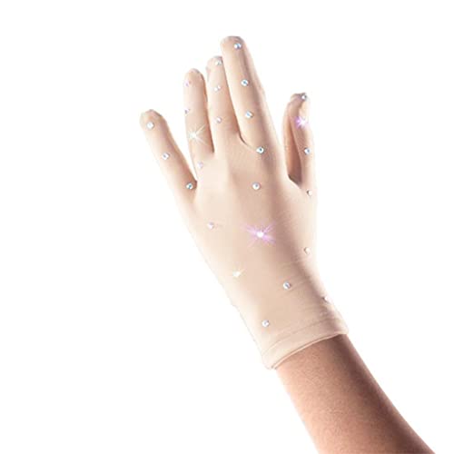Shimmering Crystal Gloves for Figure Skating Rhinestone Embellished Nylon Thermal Gloves Skin Tone S M L XL- Small4