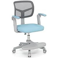 Giantex Kids Desk Chair, Ergonomic Adjustable Student Rolling Chair with Footrest & Flip-up Armrest, Mesh Children Office Chair with Universal Wheels, Kids Computer Chair for Boys & Girls, Blue