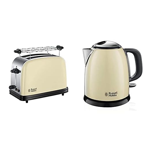 Russell Hobbs Colours Plus– Tostadora (2 Ranuras Cortas y Anchas, para 4 Rebanadas, Acero Inoxidable, Crema) + Hobbs Colours Plus - Hervidor de Agua Eléctrico Pequeño (2400 W, Hervidor de 1l, Crema)