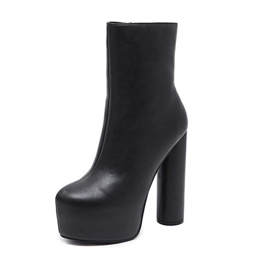 Stupmary Women's Ankle Boots Round Toe Platform Mid-calf Bootie Cylinder Block High Heeled boots