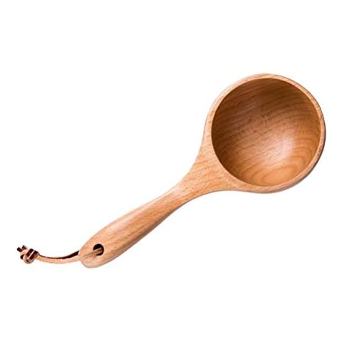 BESTONZON Massivholz Wasser Scoop Löffel Mehrzweck Japanischen Stil Holz Runde Wasser Schöpflöffel Dipper Küchengerät Cover