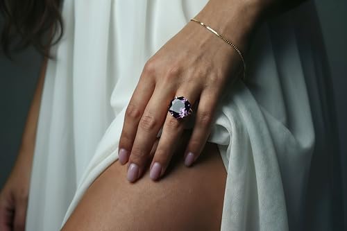 Bague améthyste en or rose 18k forgée à la main forme hexagone