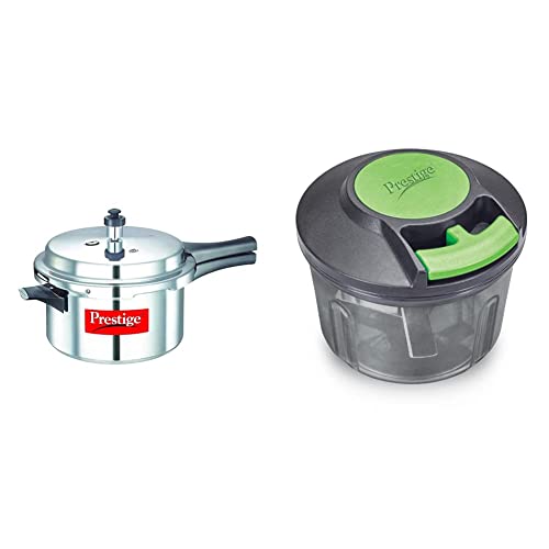 Image of Prestige Popular Aluminium Pressure Cooker, 4 Litres, Silver + Prestige Veggie Cutter PVC 8.0 COMBO