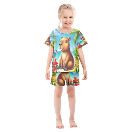 Capybara Summer Fruits Beach Pajama Set Short Sleeve PJ Set Cotton Summer Pajamas Sleepwear Soft 5Y3