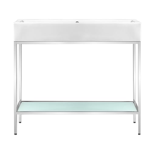 Image of Swiss Madison Pierre 40 Single, Freestanding, Open Shelf, Chrome Metal Frame Bathroom Vanity